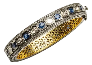 Diamond and Blue Sapphire Bangle Bracelet With Clasp