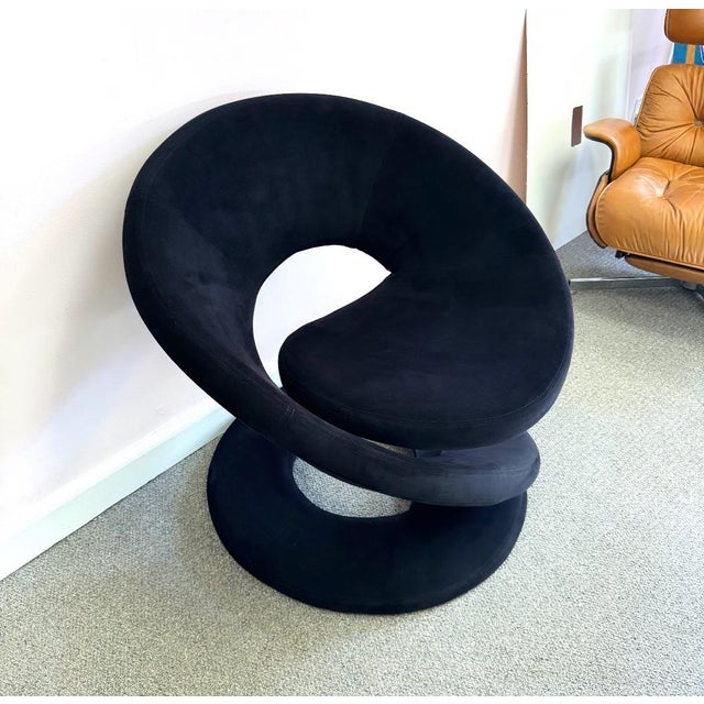 Jaymar Vintage Spiral Ribbon Chair in Black Suede Attributed to Jaymar For Sale - Image 4 of 12