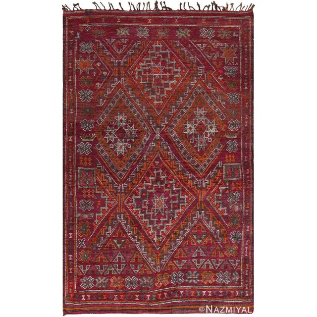 Beautiful Geometric Folk Art Vintage Moroccan Rug, Country Of Origin: Morocco, Circa Date: Mid 20th Century