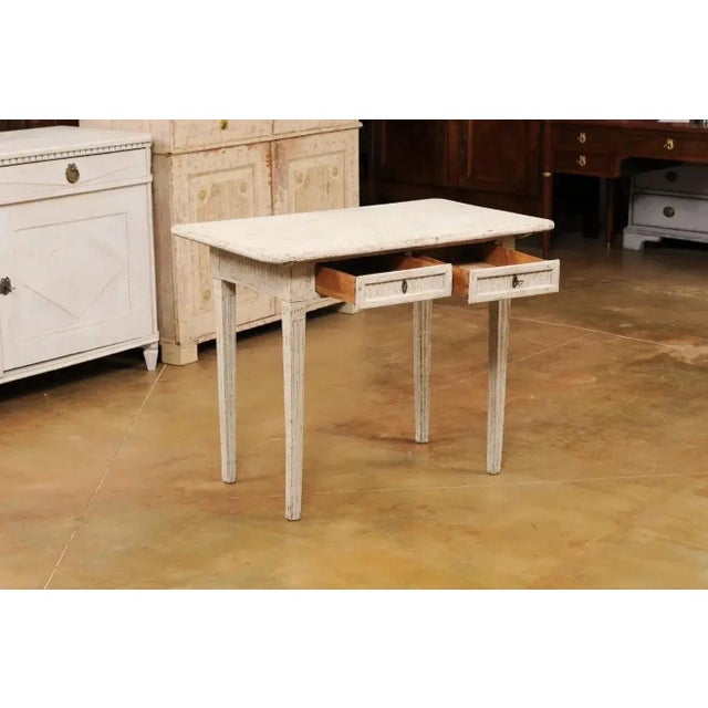 Wood Danish 1800s Painted Wood Console Table with Two Drawers and Fluted Motifs For Sale - Image 7 of 13