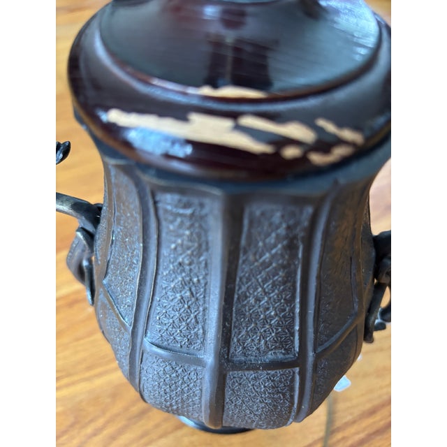Vintage Chinoiserie Cast Bronze Dragon-Handled Vase Table Lamp For Sale In New York - Image 6 of 8
