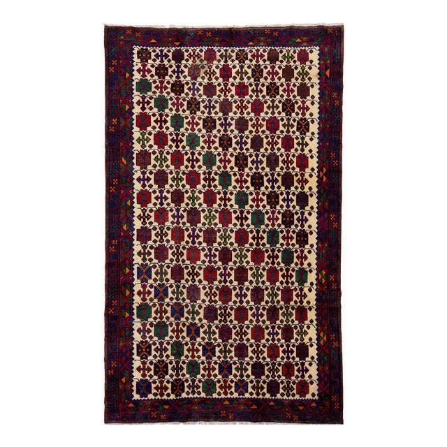 Vintage Bidjar Handmade Multicolor Geometric Wool Rug For Sale