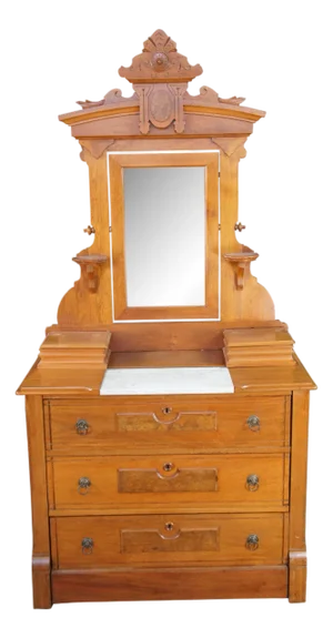 Antique Victorian Eastlake Walnut Marble Top Gentlemans Dresser Glove Box Mirror