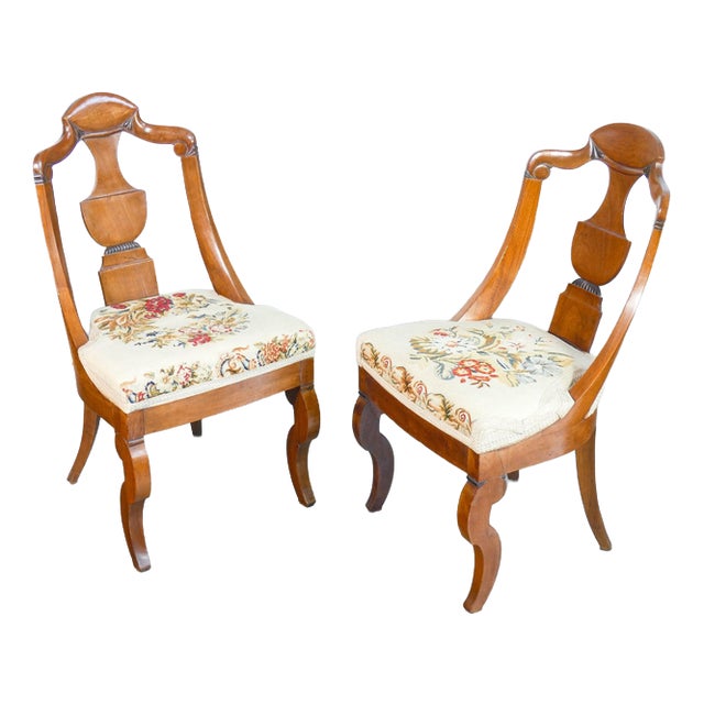 Empire Walnut Chairs, 1800s, Set of 2 For Sale