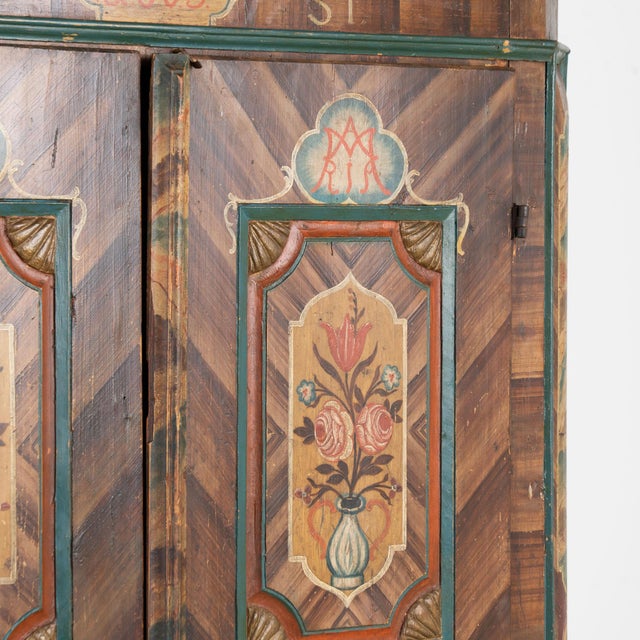 1803 Hungarian Original Hand-Painted Pine Two-Door Armoire For Sale - Image 6 of 14