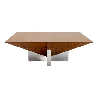 Vladimir Kagan Attr. Burlwood & Chrome Low Table For Sale