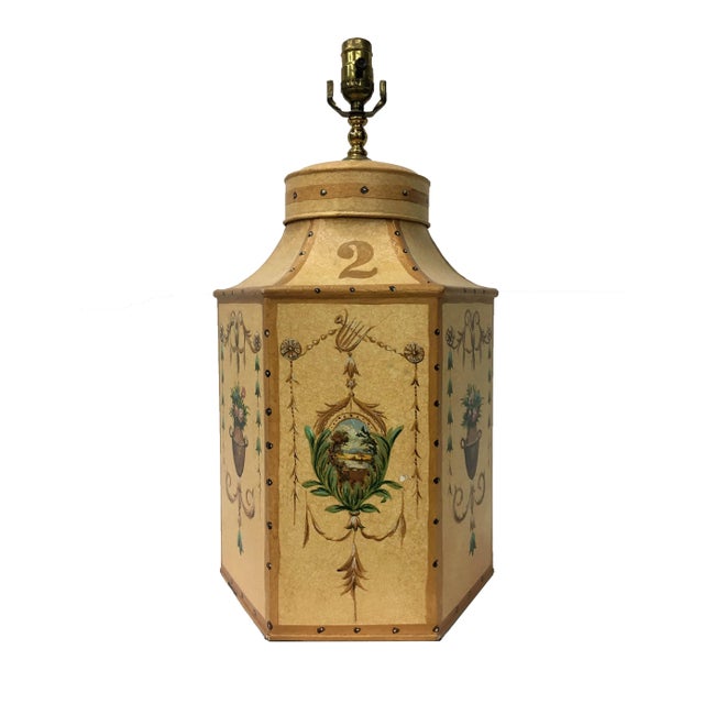 Vintage Chinese Export English Hexagon Tea Caddy Lamps For Sale - Image 9 of 12