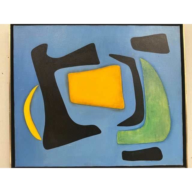 Wonderful Midcentury oil on abstract oil on canvas painting. Signet lower right Miriam Bransky? Gilt edge floating frame....