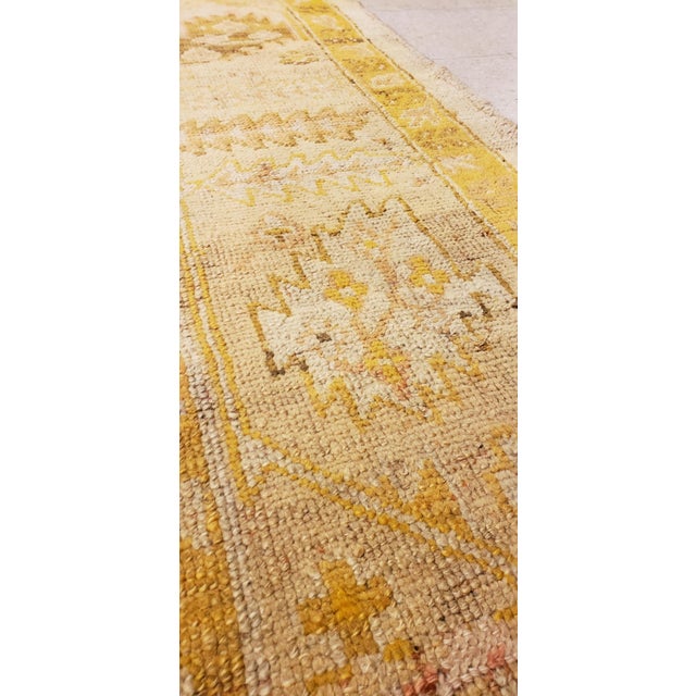 Antique Oushak Carpet, Handmade Oriental Rug, Pale Blue Green, Yellow, Coral Rug For Sale - Image 14 of 18