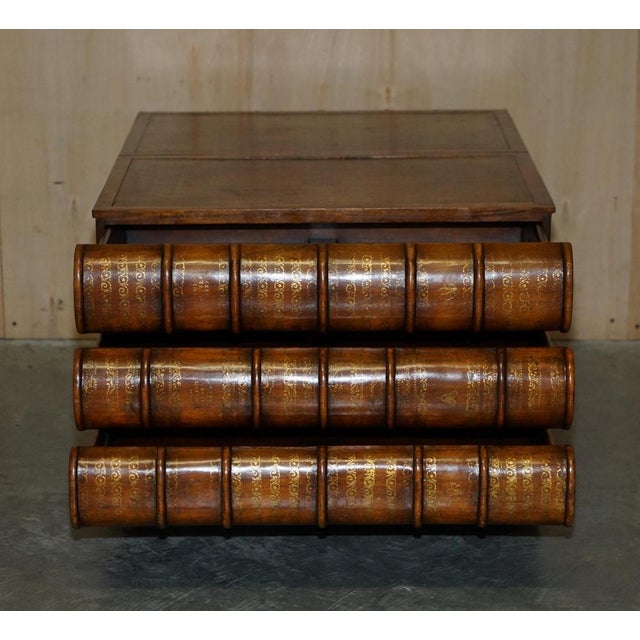 Large Six Drawer Stack of Scholars Library Books Coffee Table with Brown Leather Top For Sale - Image 17 of 18