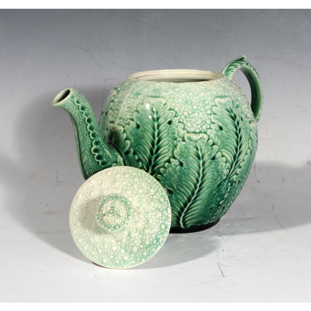 Green American Etruscan Majolica Teapot in the Form of a Cauliflower For Sale - Image 8 of 8