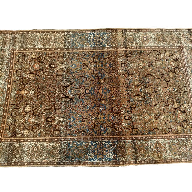 Textile 19th Century Persian Farahan Rug, Hand-Knotted Wool, Allover Floral Pattern, Camelhair & Blue, 5x7 For Sale - Image 7 of 18