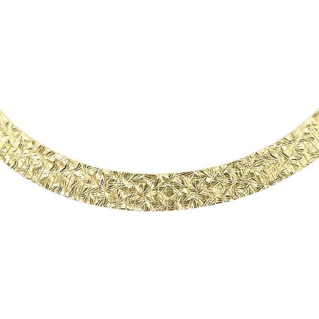 Fantastic Italian gold plated sterling silver Cleopatra style textured necklace that is composed of graduated rectangular...