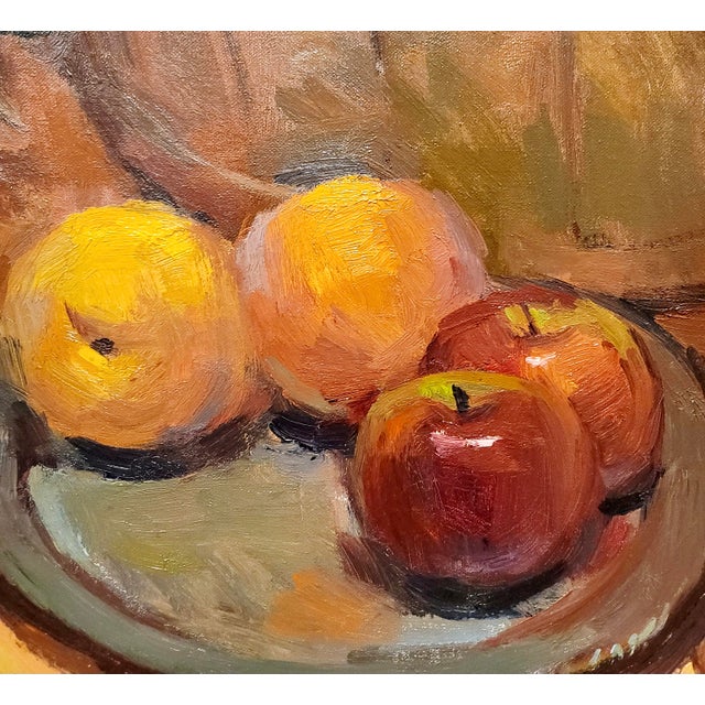 Textile Sunny Apinchapong-Yang - Still Life of Roses & Apples -Oil Painting For Sale - Image 7 of 10