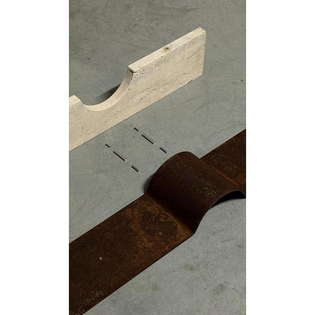 Oculus Ox Floor Lamp in Rough Iron & Travertine by D´ARK Atelier For Sale - Image 4 of 13