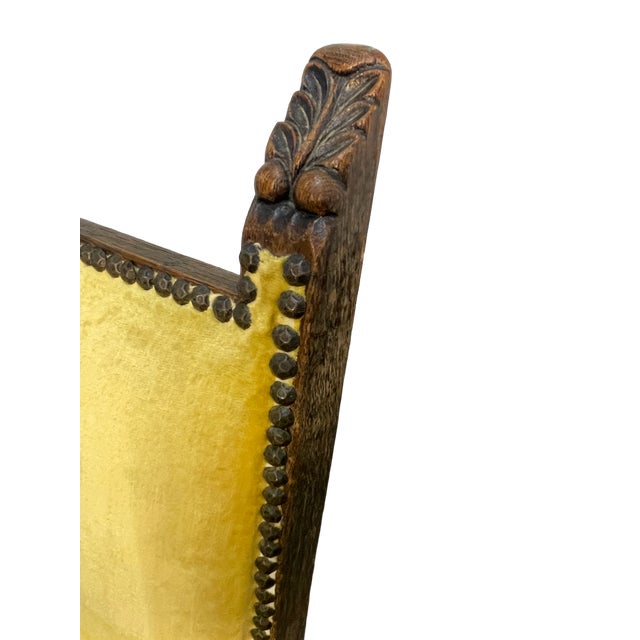 Set of 6 Spanish Revival Mahogany Dining Chairs With Yellow Velvet Upholstery, 1970s For Sale - Image 14 of 17