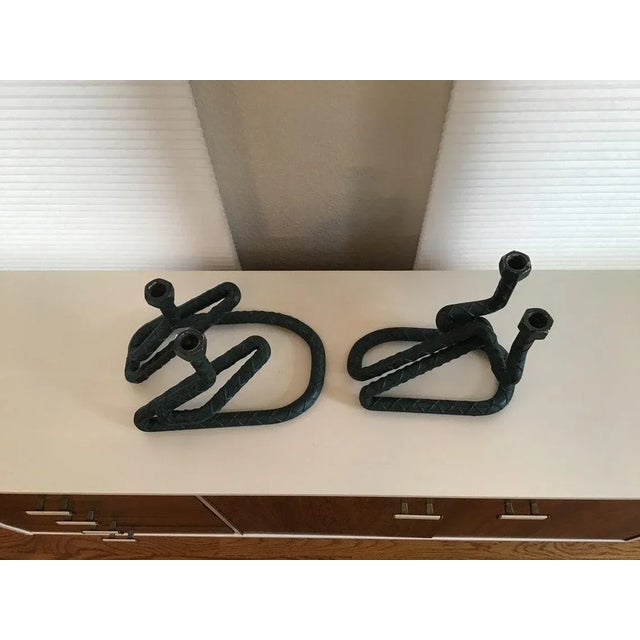 Mid-Century Modern Vintage Modern Metal Candle Holders - A Pair For Sale - Image 3 of 11