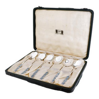 Set 6 Liberty & Co. Sterling Silver & Enamel Demitasse Spoons by Bernard Cuzner For Sale