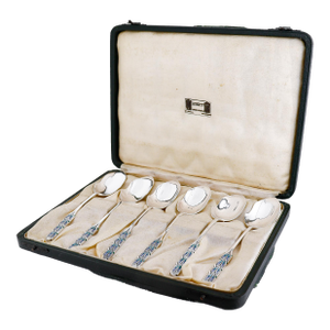 Set 6 Liberty & Co. Sterling Silver & Enamel Demitasse Spoons by Bernard Cuzner