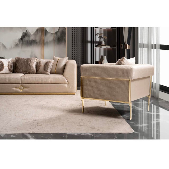 New Vega 3–Piece Gold Accent Modern Luxury Living Room Set - Sofa , Loveseat & Chair For Sale - Image 11 of 18