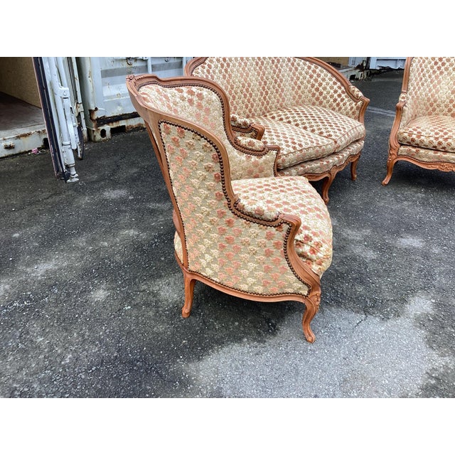 French Vintage Salon Set W/Velvet Upholstery For Sale - Image 12 of 13