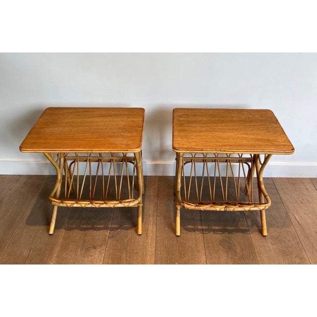 1950s Rattan Side Tables Magazine Racks a Pair Chairish
