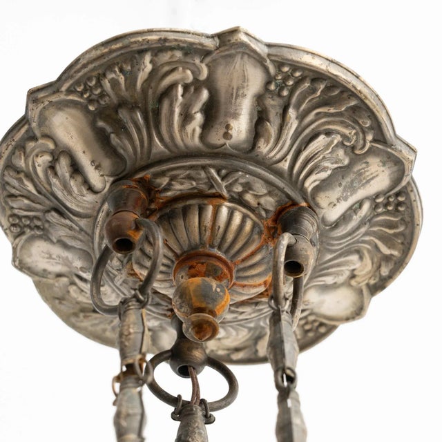 Vintage French Art Deco Metal & Glass Ceiling Lamp, 1930s For Sale - Image 16 of 18