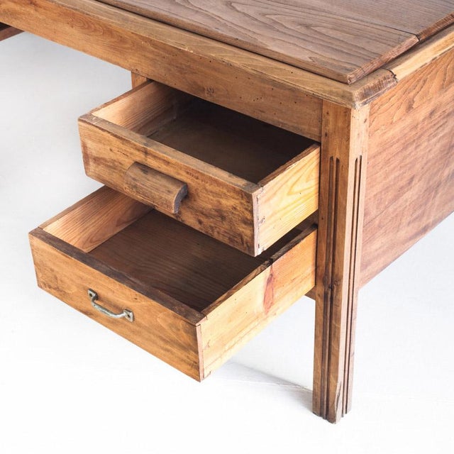 Brown Large Vintage Two-Seater Desk in Chestnut, 1940s For Sale - Image 8 of 14