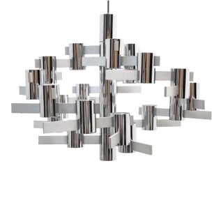 1960s Gaetano Sciolari Modernist Geometric Chrome 5 Arm, 15 Light Chandelier, Italy For Sale