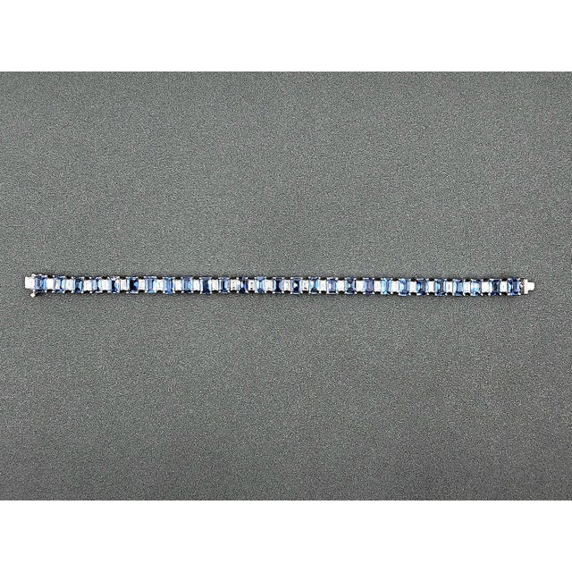 Metal 16.20 Ct Natural Sapphire & Diamond Tennis Bracelet For Sale - Image 7 of 8