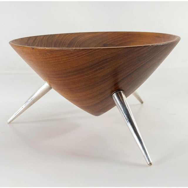 Mid 20th Century Mid-Century Modern Carved Teak Bowl on Tripod Legs For Sale - Image 5 of 9