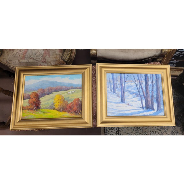 1980s Pair Vintage Oil Painting in Gold Leaf Frames For Sale - Image 10 of 10