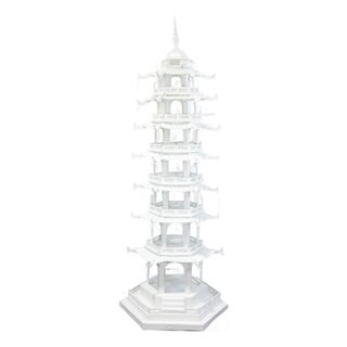 Vintage Large-Scale Seven-Tier Chinoiserie White Painted Tole Pagoda Tower For Sale
