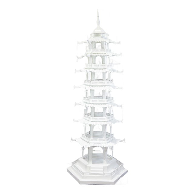 Vintage Large-Scale Seven-Tier Chinoiserie White Painted Tole Pagoda Tower For Sale