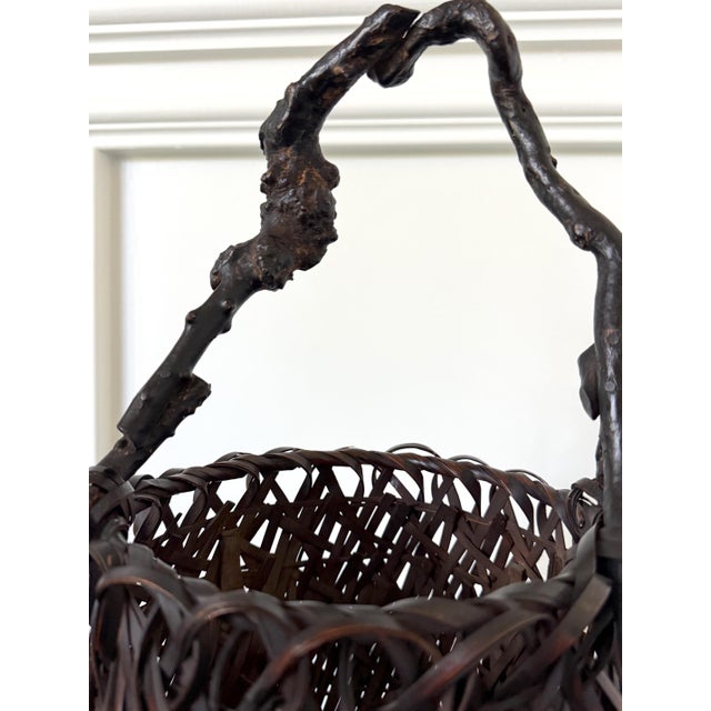 Antique Japanese Bamboo Basket Ikebana Mingei Style For Sale - Image 17 of 18