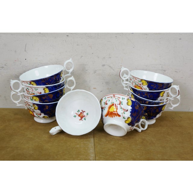 30 Pc Antique Gaudy Welsh Porcelain Cobalt Tulip Tea Coffee Demitasse Set For Sale - Image 15 of 17