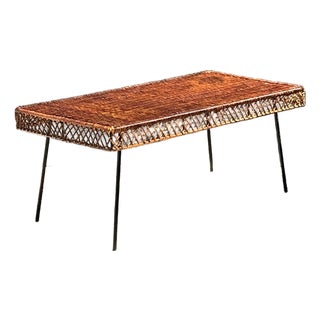 Vintage Woven Rattan and Metal Coffee Table For Sale
