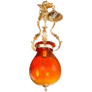 Italian Orange Glass Bell Jar Lantern