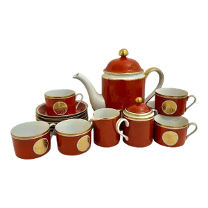 1976 Fitz and Floyd Medallion D’Or Orange Coffee Service - a Set of 15 Pieces