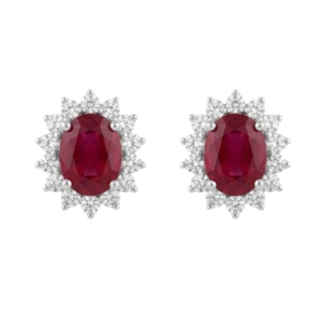 Elegant 18k Gold Diamond 0.59ct & 1.92ct Ruby Stud Earrings, Pair For Sale - Image 9 of 9