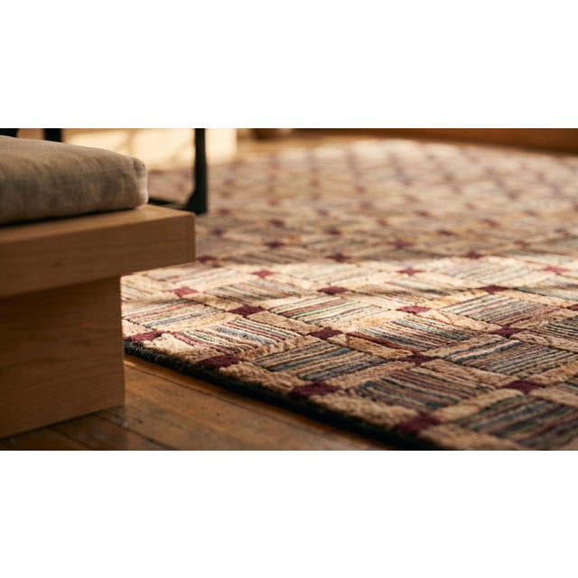 Spectacular Colorful Earth Tones Ground Color in a Checks Pattern Antique American Hooked Rug For Sale - Image 9 of 9
