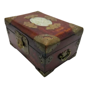 Chinoiserie Rosewood Box With Jade and Brass Details
