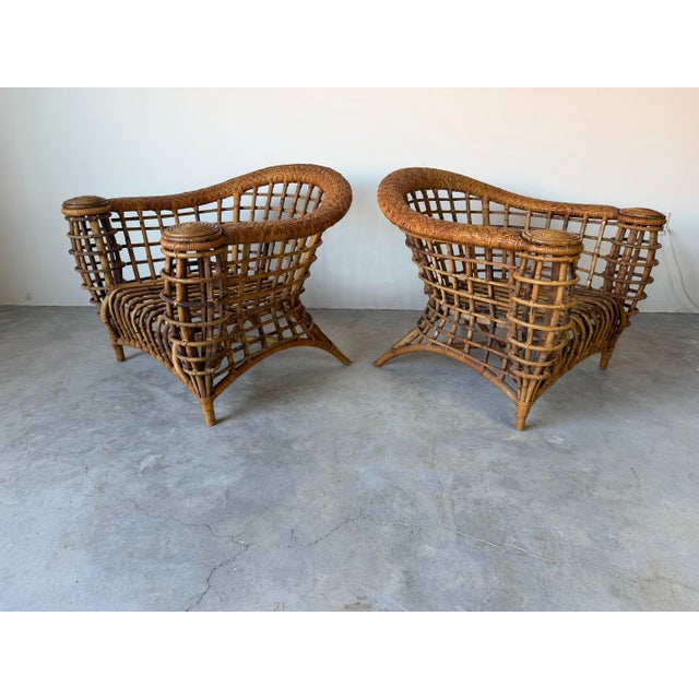 Mid-Century Modern Vintage Boho Coastal Organic Rattan Lounge Chairs – A Pair For Sale - Image 3 of 12