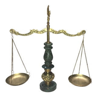 1940s Japanese Green Marble & Bronze Scales of Justice For Sale