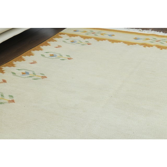 1970s 1970s Vintage Turkish Oushak Handmade Wool Cotton Cream Area Rug For Sale - Image 5 of 12