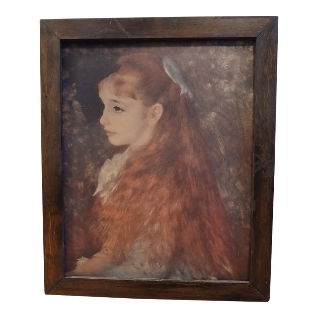 Vintage Renoir Irene Cahen d'Anvers Little Girl Blue Ribbon Art Print Framed Reproduction For Sale