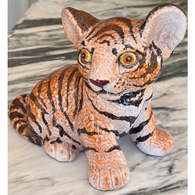 Vintage Made in Italy Terra Cotta Tiger Cub For Sale - Image 13 of 13