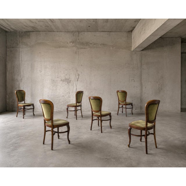 Classic Dining Chairs with Velvet Upholstery from Thonet, 1960s, Set of 6 For Sale - Image 4 of 13