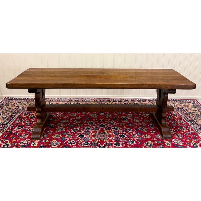 GORGEOUS Antique French Country Honey Oak Farmhouse Monastery Dining Table with Trestle Base~~c.1930s This table has "the...