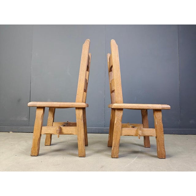 Vintage Brutalist Oak Dining Chairs, 1960s, Set of 6 For Sale - Image 4 of 15